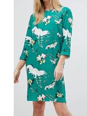 Y.A.S. Green Crane & Floral Shift Dress